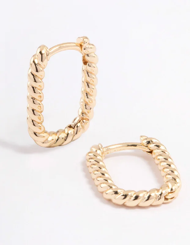 Women’s celestial earrings-Gold Mini Oval Twisted Huggie Earrings