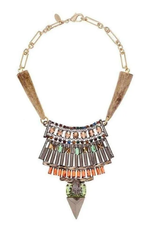 Women’s minimalist necklaces-Gold Crystal Tribal Leopard Head Bib Necklace