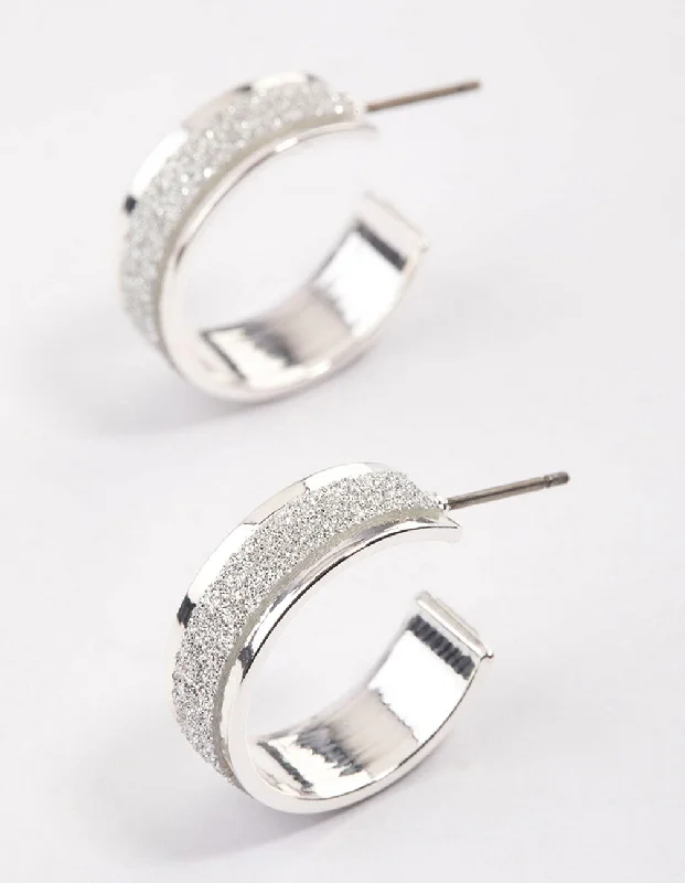 Women’s hoop earrings-Silver Glitter Hoop Earrings & Polishing Set