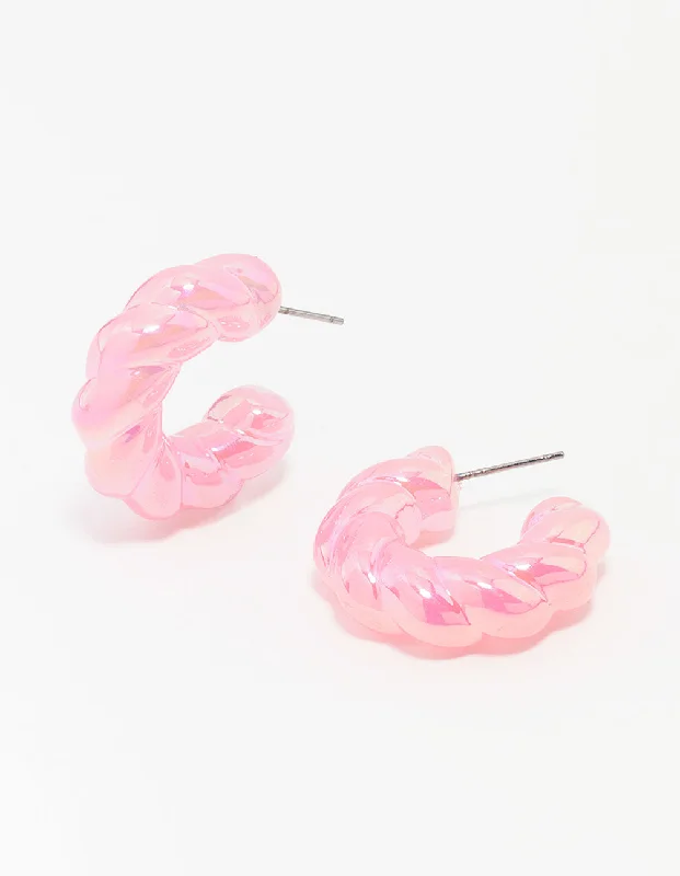 Stylish women’s earrings-Pink Acrylic Rope Twist Chubby Hoop Earring