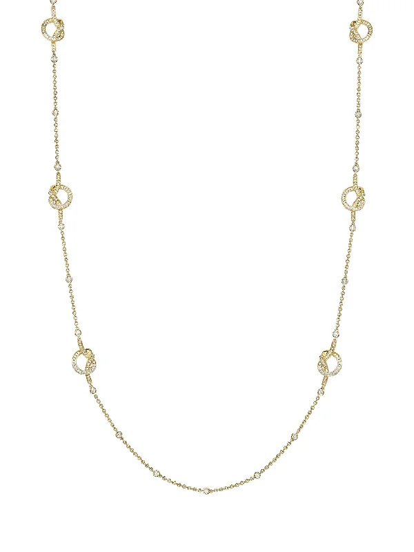 Women’s necklace chains-Knot Long Yellow Gold Diamond Necklace