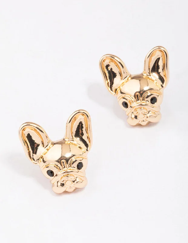 Women’s gemstone earrings-Gold French Bulldog Stud Earrings