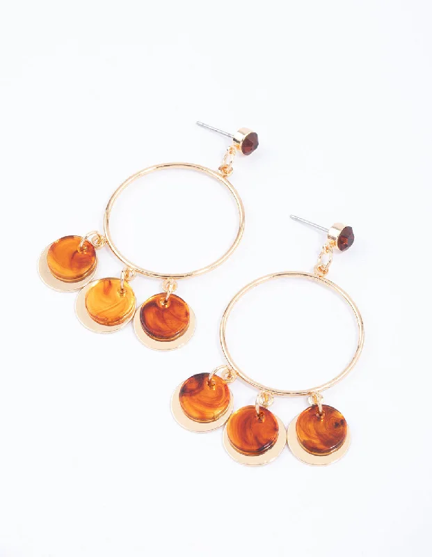 Women’s drop earrings-Gold Circle Layered Disc Drop Earrings