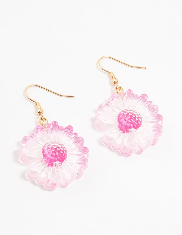 Women’s handmade earrings-Pink Acrylic Bubble Daisy Drop Earrings