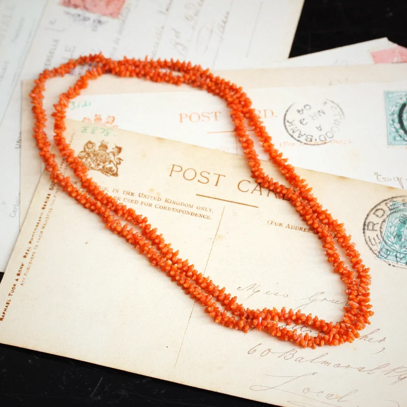 Women’s necklaces with geometric shapes-Precious Hand Carved Antique Georgian Coral Necklace