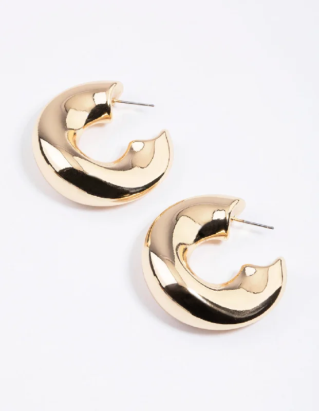 Women’s delicate gemstone earrings-Gold Organic Thick Hoop Earrings