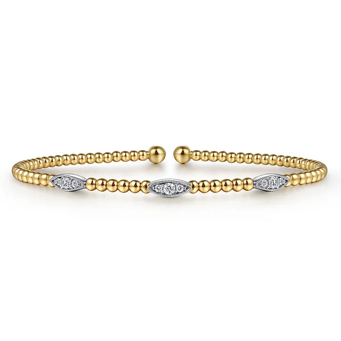 Women’s adjustable charm bangles-14K White-Yellow Gold Bujukan Diamond Marquise Stations Bangle