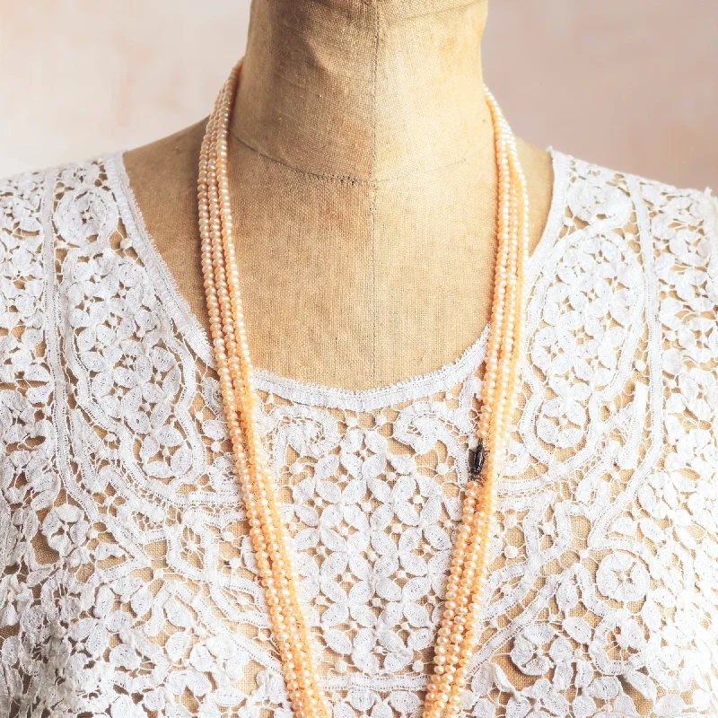 Classic gold necklaces for women-Long, Long Lustrous Vintage Freshwater Pearl Necklace