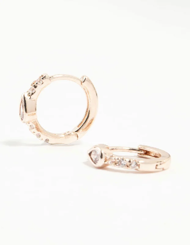 Elegant gold earrings for women-Rose Gold Plated Diamante Pave Hoop Earrings