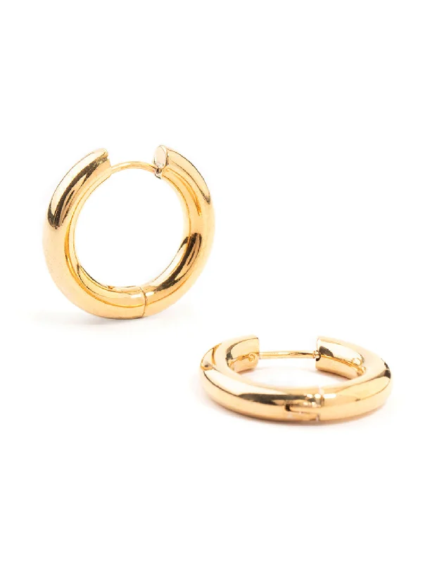 Stylish women’s earrings-Waterproof Gold Plated Stainless Steel Thick Clicker Hoop Earrings 22 MM