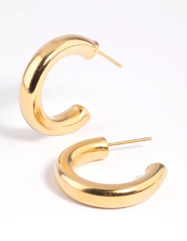 Women’s birthstone earrings-Waterproof Gold Plated Stainless Steel Medium Chunky Hoop Earrings