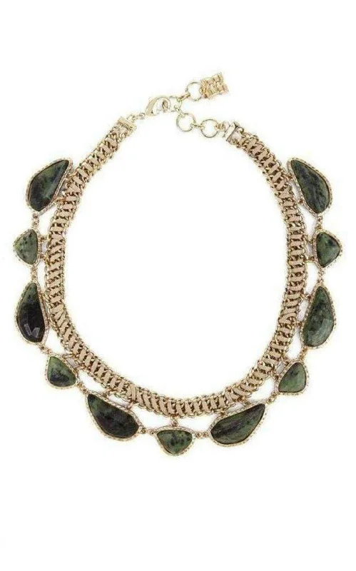 Women’s necklaces with moonstone pendants-Gold Green Natural Stone Collar Necklace