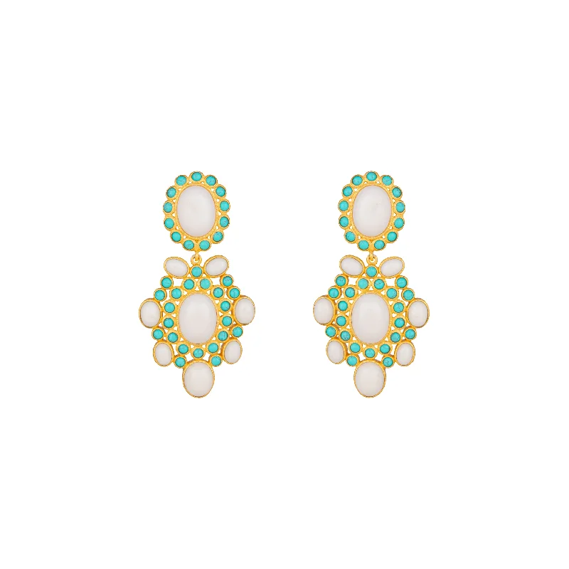 Elegant gold earrings for women-Isola Earrings White & Turquoise