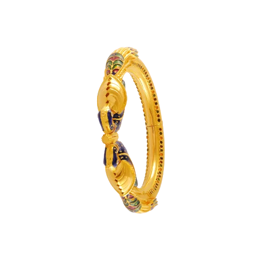 Women’s stackable bracelets-Traditional 22k Gold Bangle With Meenakari Peacock