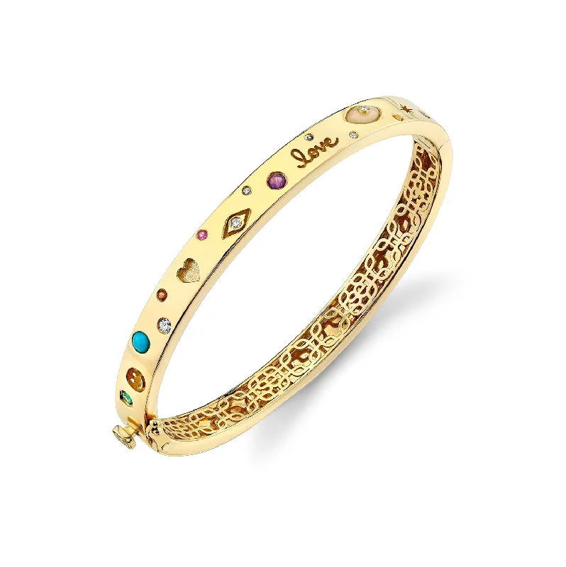 Women’s stretch bracelets-Gold & Diamond Iconography Hinge Bangle