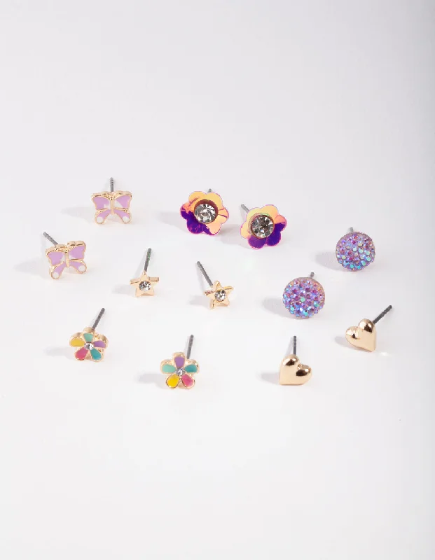 Women’s eco-conscious earrings-Kids Gold Flower Garden Stud Earring 6-Pack