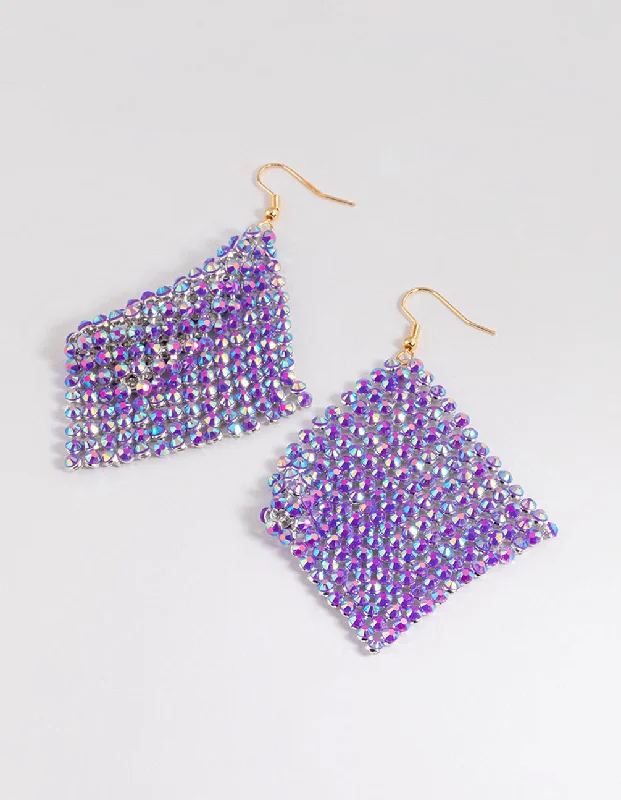 Women’s tribal earrings-Purple Diamante Chainmail Drop Earrings