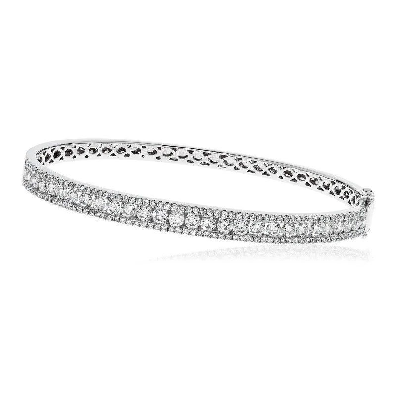 Women’s stylish leather bangles-DIAMOND IN & OUT CHANNEL SETTING BANGLE IN 18K WHITE GOLD