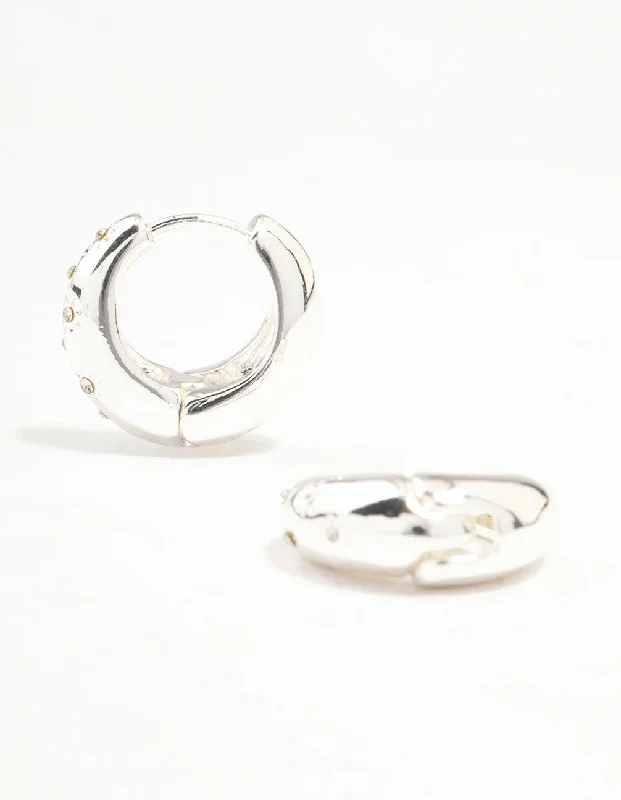 Elegant sapphire earrings for women-Silver Diamante Clicker Huggie Earrings