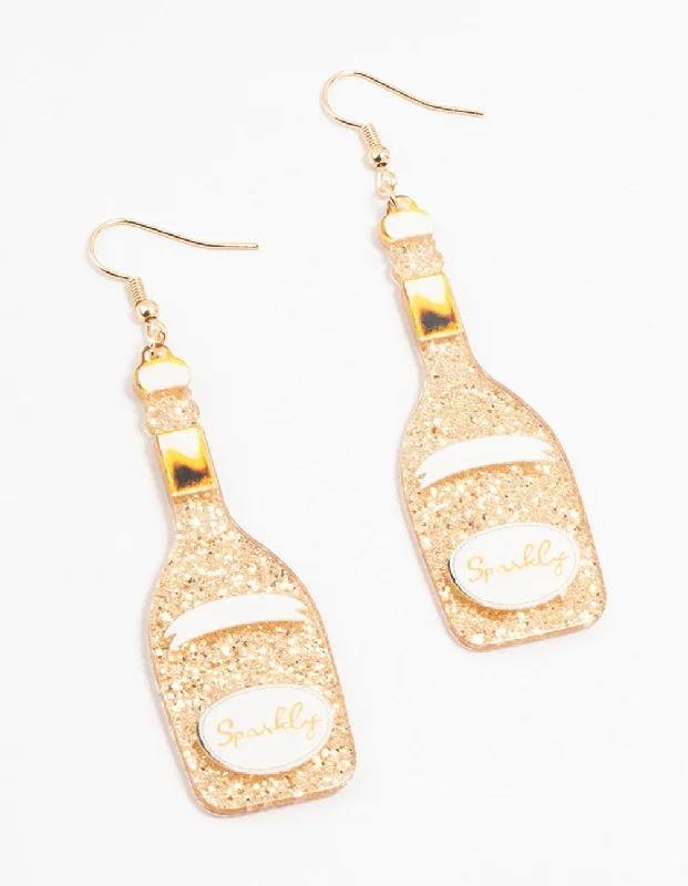 Women’s handmade earrings-Gold Plastic Sparkly Bottle Drop Earrings