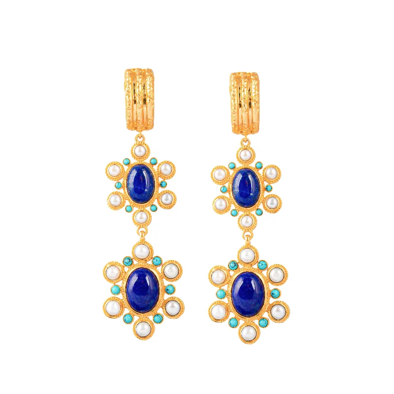 Women’s cubic zirconia earrings-Mademoiselle Earrings Lapis, Turquoise & Pearls