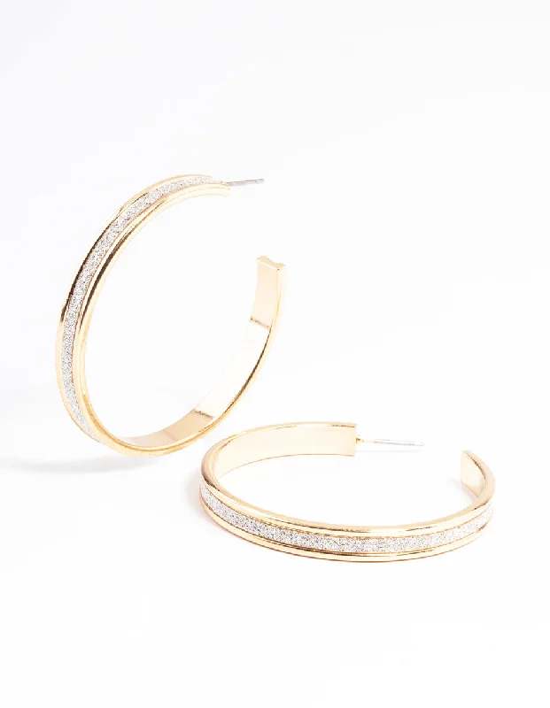 Women’s modern stud earrings-Silver Thick 45mm Glitter Hoop Earrings