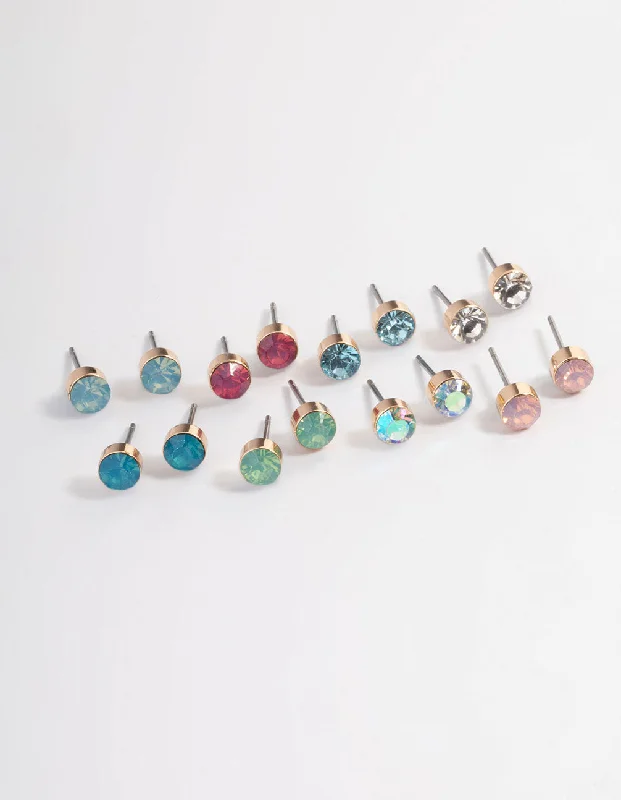 Women’s chandelier earrings-Gold Basic Mixed Stud Earrings 8-Pack