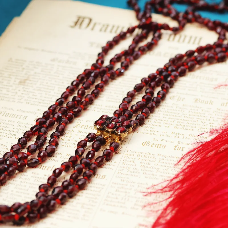 Elegant silver necklaces for women-Grand Antique Victorian Bohemian Garnet Bead Necklace