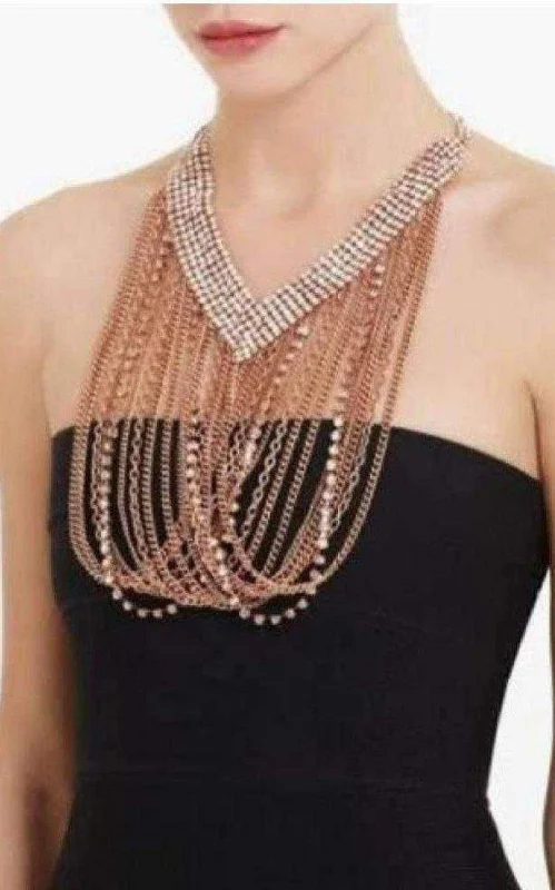 Women’s necklaces with geometric shapes-Draped Chain Rhinestone Necklace