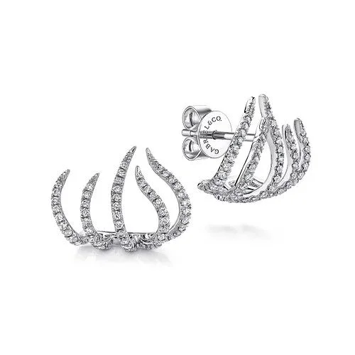 Women’s long dangling earrings-14K White Gold Diamond Tendril Stud Earrings