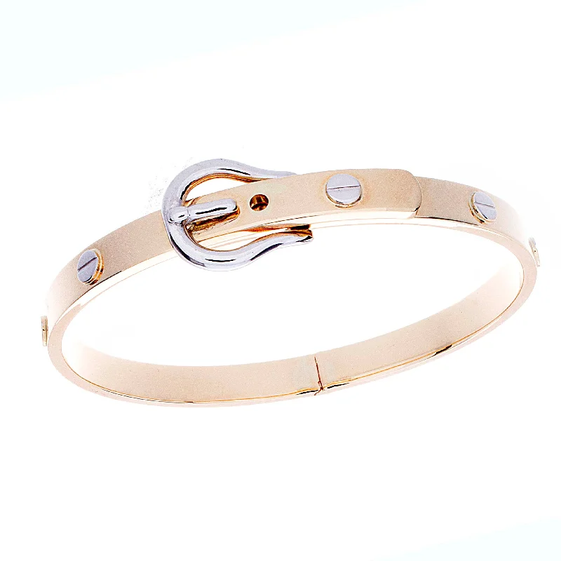 Women’s statement bracelets with diamonds-Gold Buckle Bangle