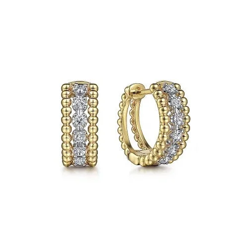 Women’s elegant dangling earrings-14K White-Yellow Gold Bujukan Huggie Pave Diamond Earrings