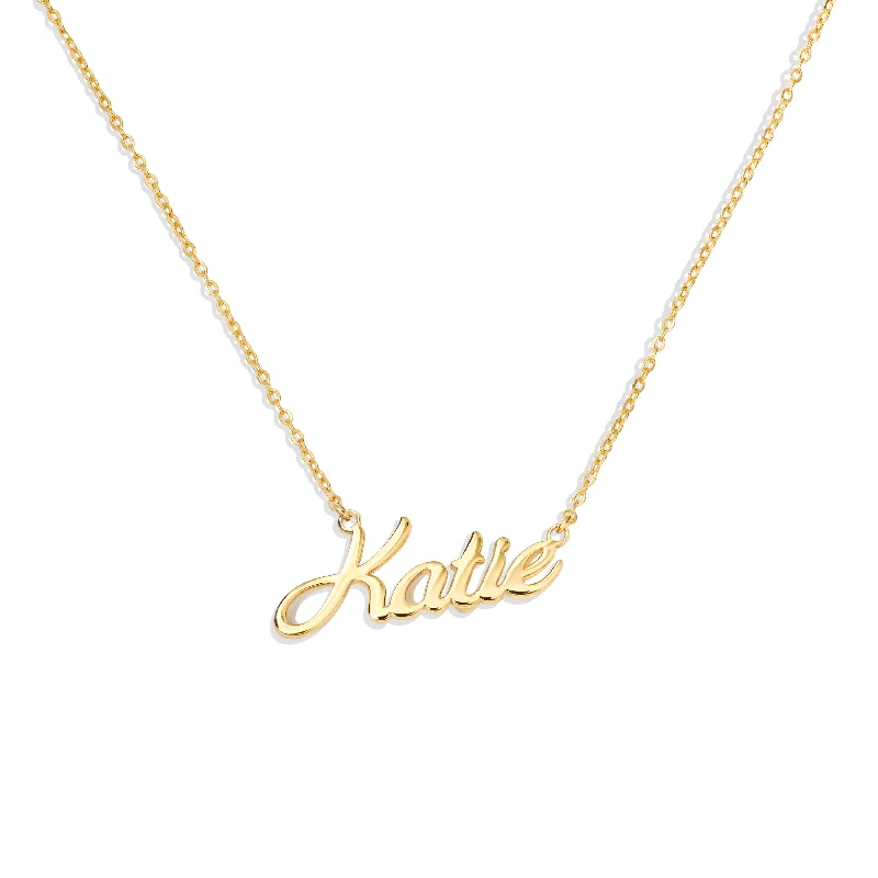 Women’s gold and silver necklaces-Handwritten Script Nameplate