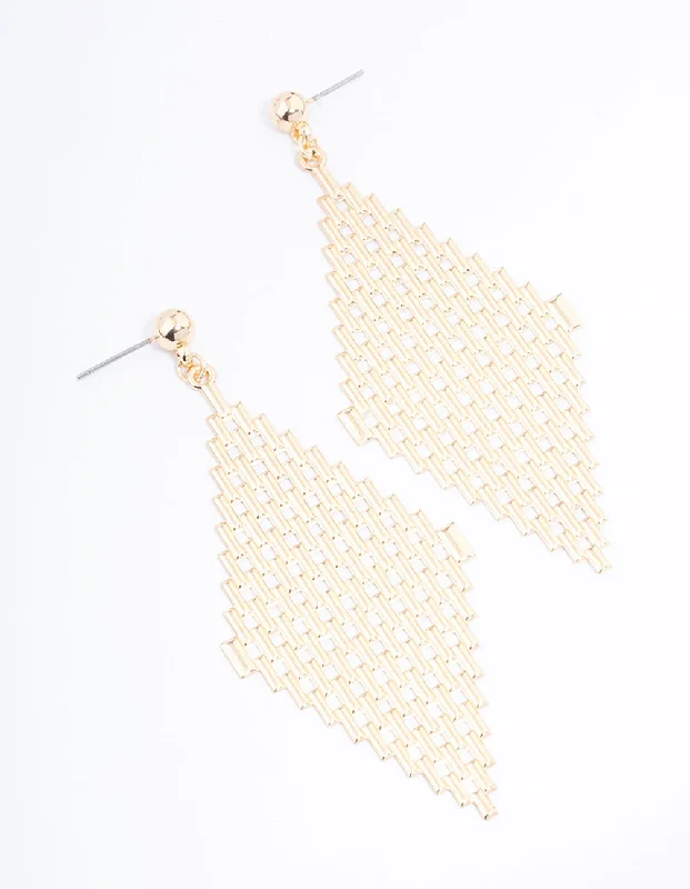 Women’s delicate gemstone earrings-Gold Mesh Link Diamond Drop Earrings