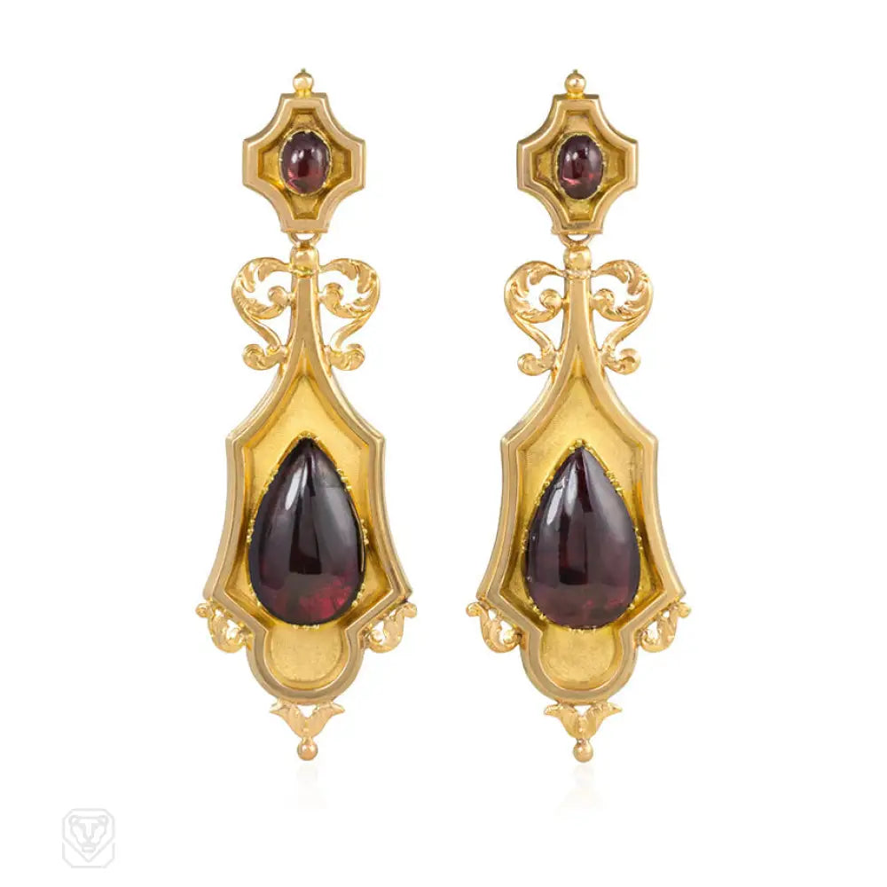 Women’s gemstone earrings-Antique day-to-night gold and garnet earrings