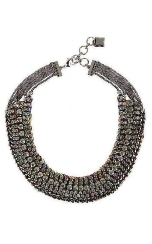 Women’s statement necklace chains-Stone and Thread Collar Necklace