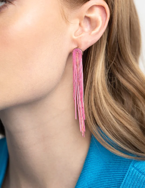 Women’s trendy hoop earrings-Pink Waterfall Chain Drop Earrings