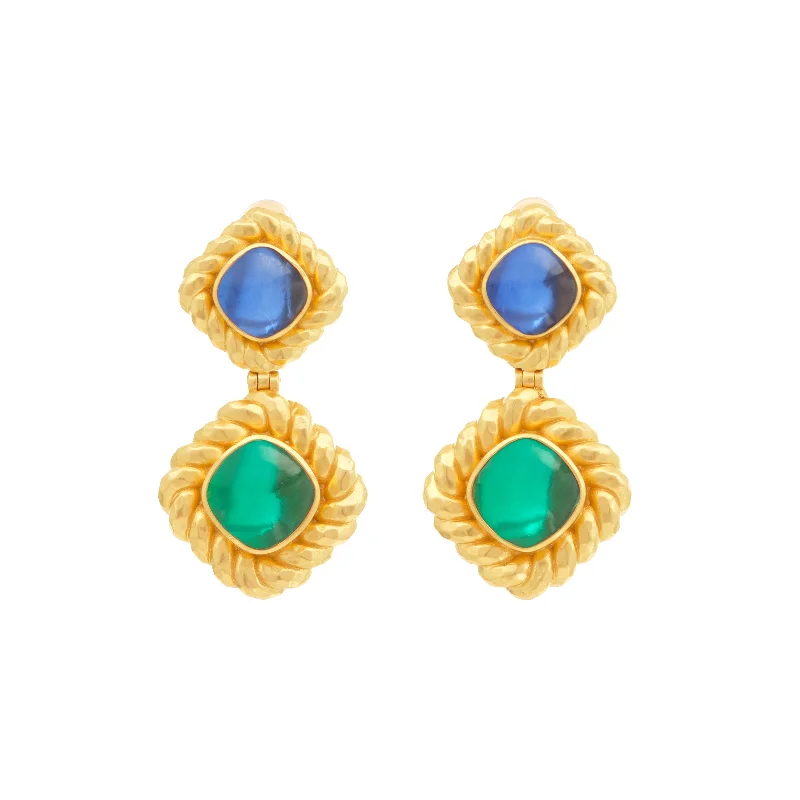 Simple stud earrings for women-Carlotta Earrings Blue Sapphire Quartz & Emerald Green Quartz