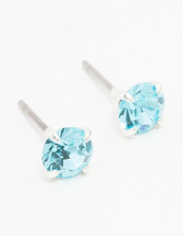 Affordable earrings for women-Silver Circular Blue Bohemia Crystal Stud Earrings 5 MM