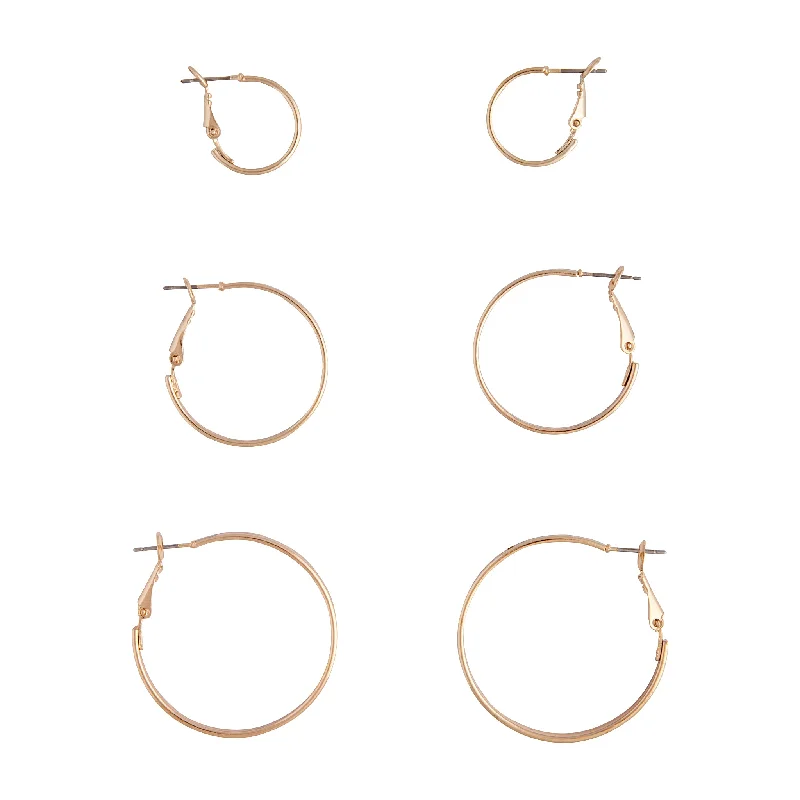 Women’s rose gold earrings-Gold Flat Sleeper Hoop Pack