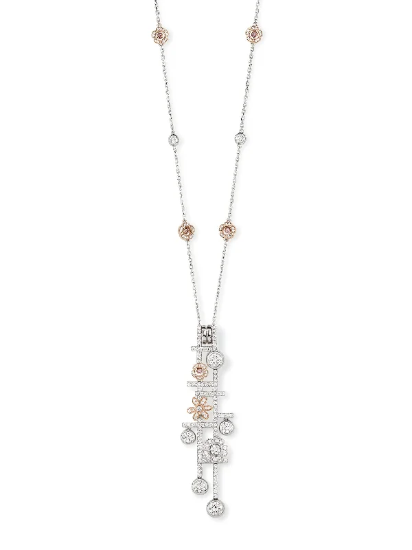 Women’s necklaces with large gemstones-Secret Garden Platinum Rose Gold Diamond Pendant