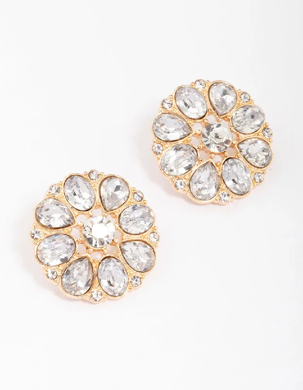 Classic hoop earrings for women-Gold Flower Encrusted Stud Earrings