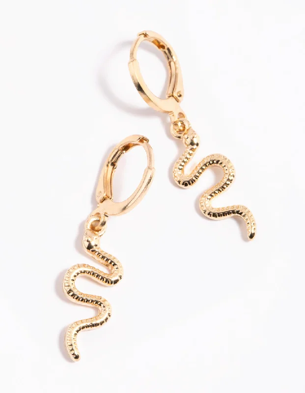 Women’s moonstone earrings-Gold Snake Huggie Earrings