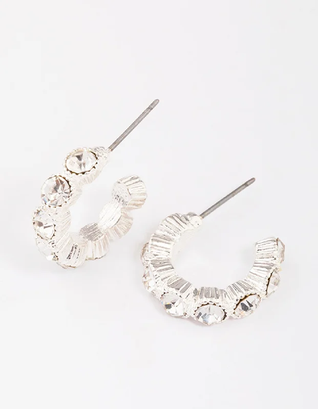 Women’s eco-conscious earrings-Silver Small Round Diamante Hoop Earrings