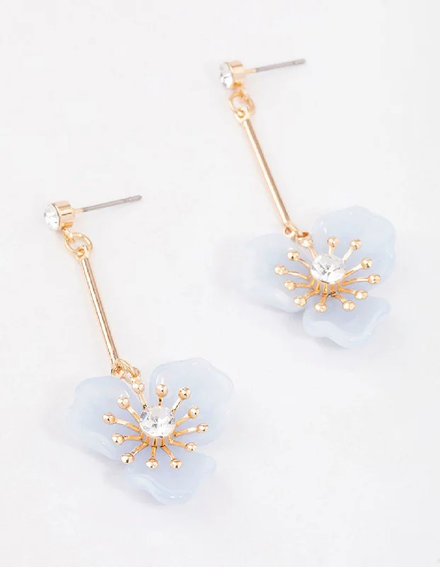 Women’s pearl earrings-Blue Acrylic Flower Drop Earrings