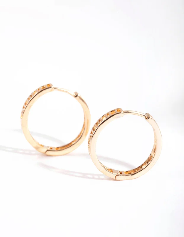 Women’s sterling silver earrings-Gold Roman Numeral Hoop Earrings