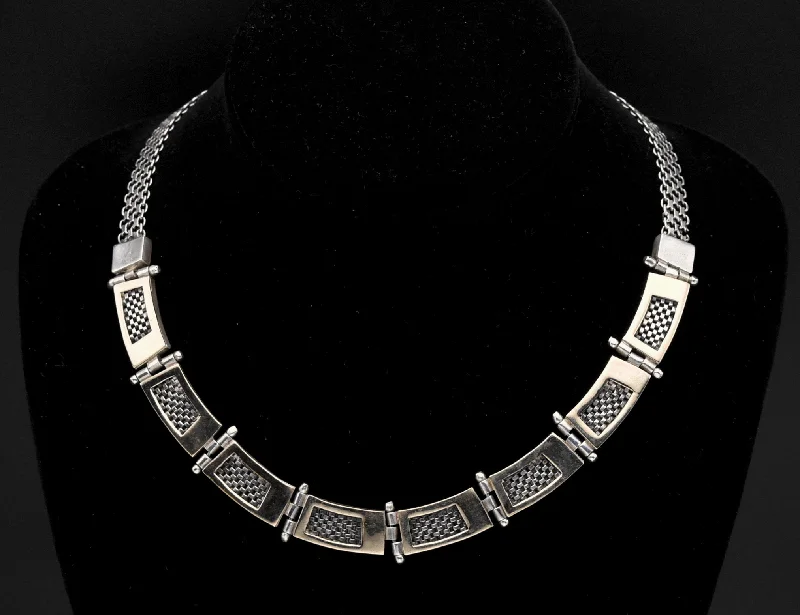 Women’s diamond necklaces-Vintage Handmade Sterling Silver and Gold Necklace - 17"