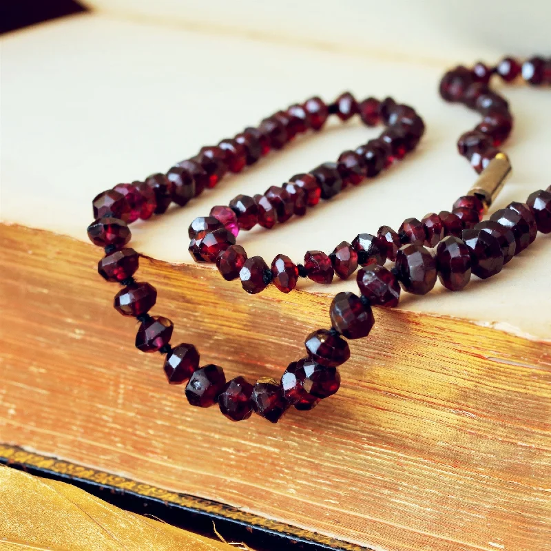 Women’s necklaces with abstract designs-Antique Hand Faceted Bohemian Garnet Bead Necklace