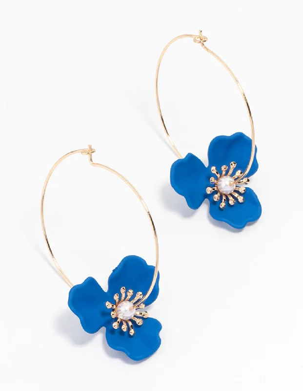 Women’s pearl earrings-Gold Coated Wire Flower Hoop Earrings