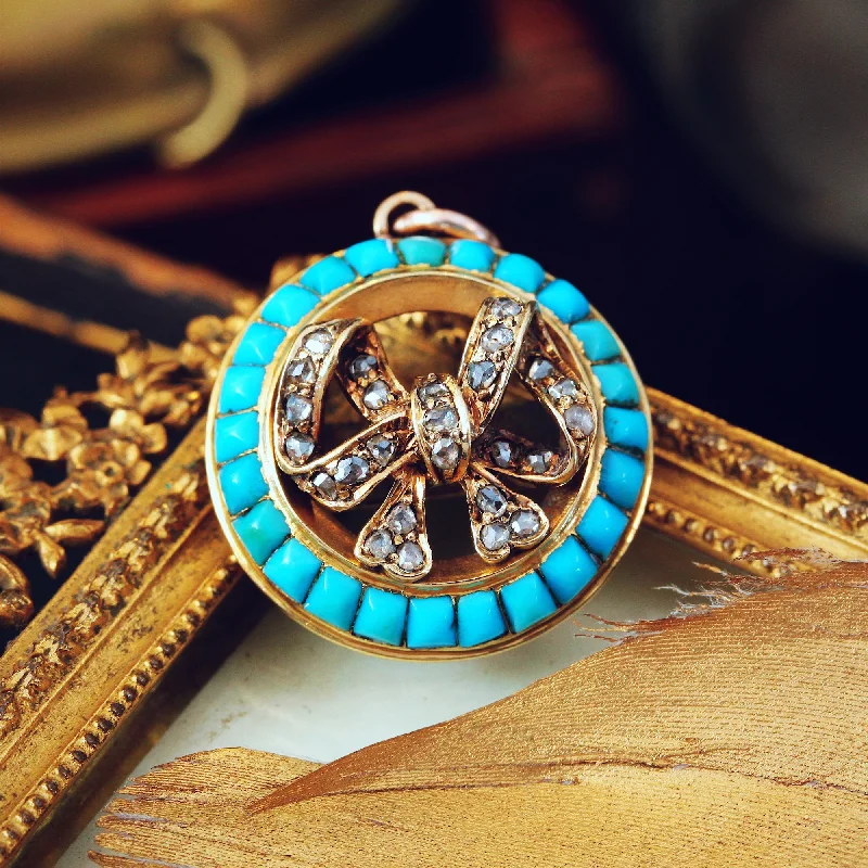 Simple necklaces for women-Antique 18ct Gold Victorian Turquoise & Diamond Pendant